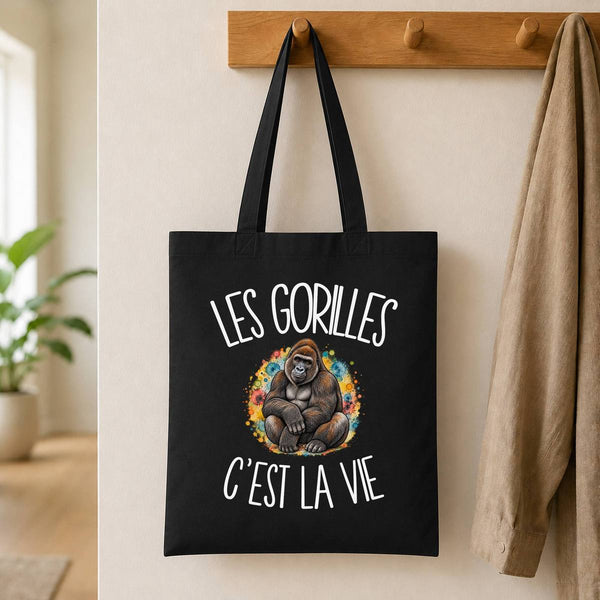 Tote Bag Noir Les gorilles c'est la vie