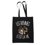 Tote Bag Noir Les rennes c'est la vie