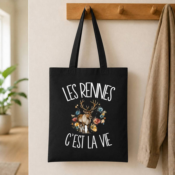 Tote Bag Noir Les rennes c'est la vie