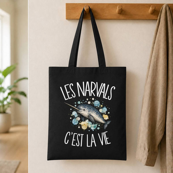 Tote Bag Noir Les narvals c'est la vie