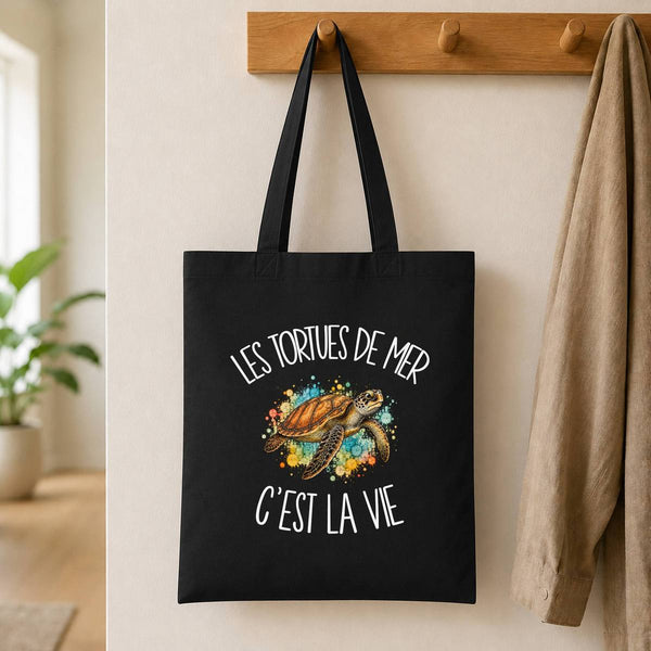 Tote Bag Noir Les tortues de mer c'est la vie