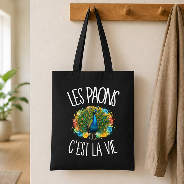 Tote Bag Noir Les paons c'est la vie