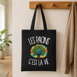 Tote Bag Noir Les paons c'est la vie