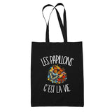 Tote Bag Noir Les papillons c'est la vie