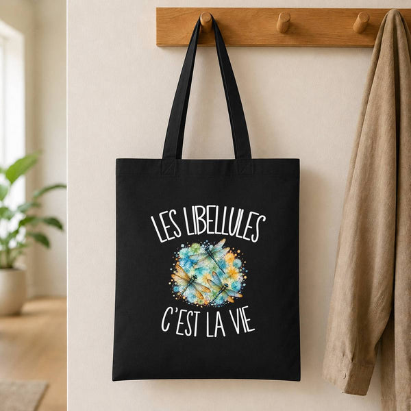 Tote Bag Noir Les libellules c'est la vie