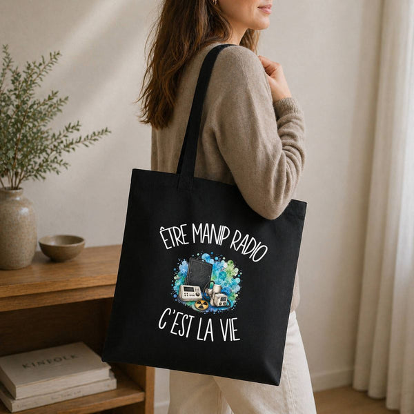 Tote Bag Noir Être manip radio c'est la vie