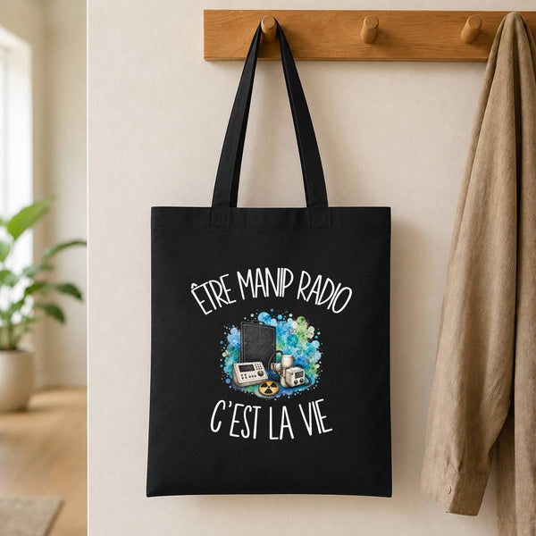 Tote Bag Noir Être manip radio c'est la vie
