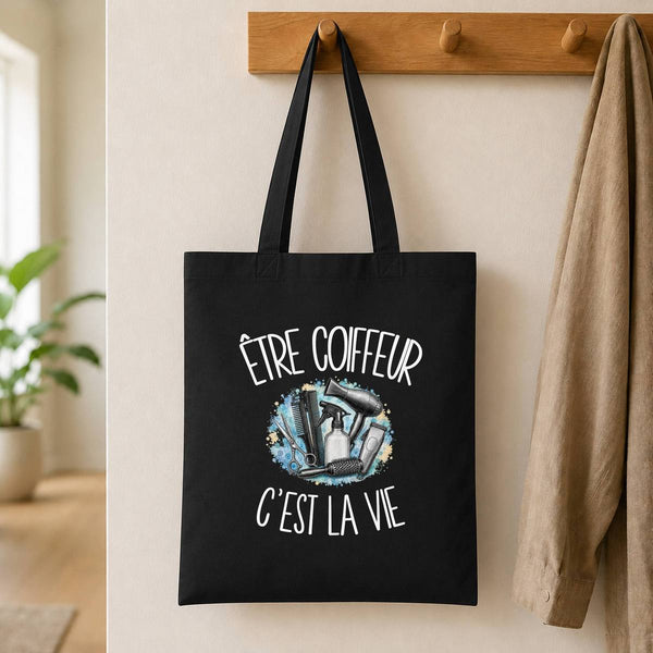 Tote Bag Noir Être coiffeur c'est la vie