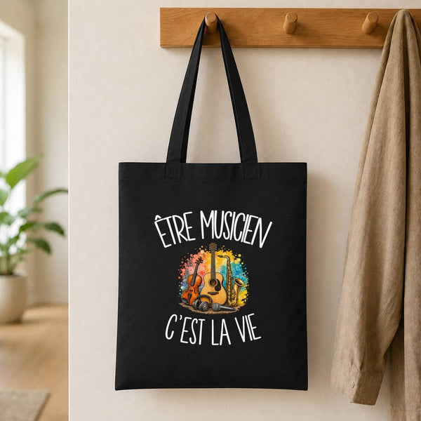 Tote Bag Noir Être musicien c'est la vie