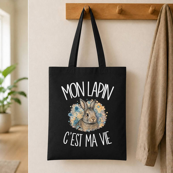 Tote Bag Noir Mon lapin c'est ma vie