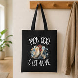 Tote Bag Noir Mon coq c'est ma vie