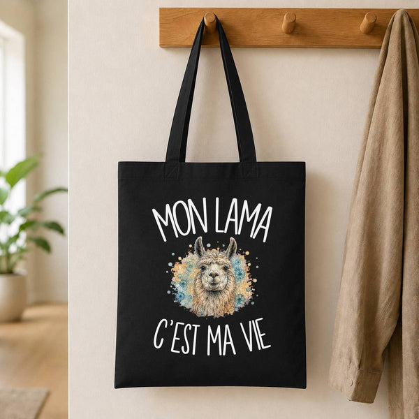 Tote Bag Noir Mon lama c'est ma vie