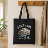Tote Bag Noir La pêche à la mouche c'est la vie