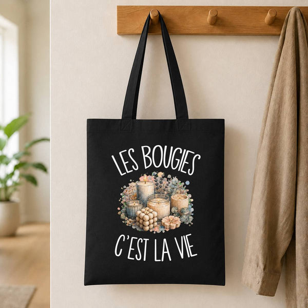 Tote Bag Noir Les bougies c'est la vie