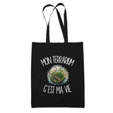 Tote Bag Noir Mon terrarium c'est ma vie