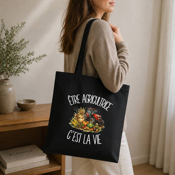 Tote Bag Noir Être agricultrice c'est la vie
