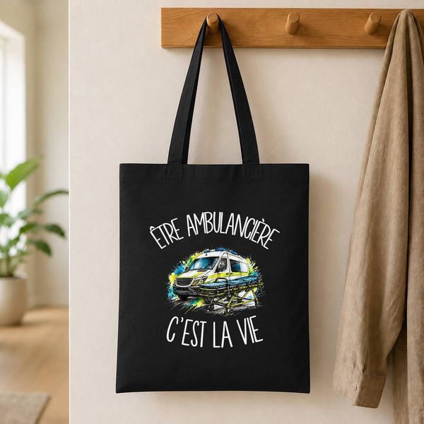 Tote Bag Noir Être ambulancière c'est la vie