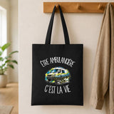 Tote Bag Noir Être ambulancière c'est la vie