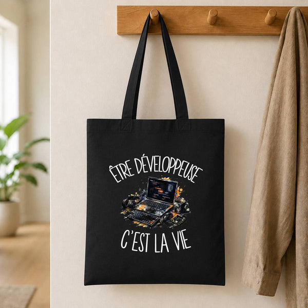 Tote Bag Noir Être développeuse c'est la vie