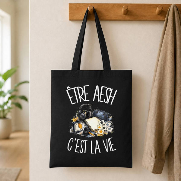 Tote Bag Noir Être AESH c'est la vie