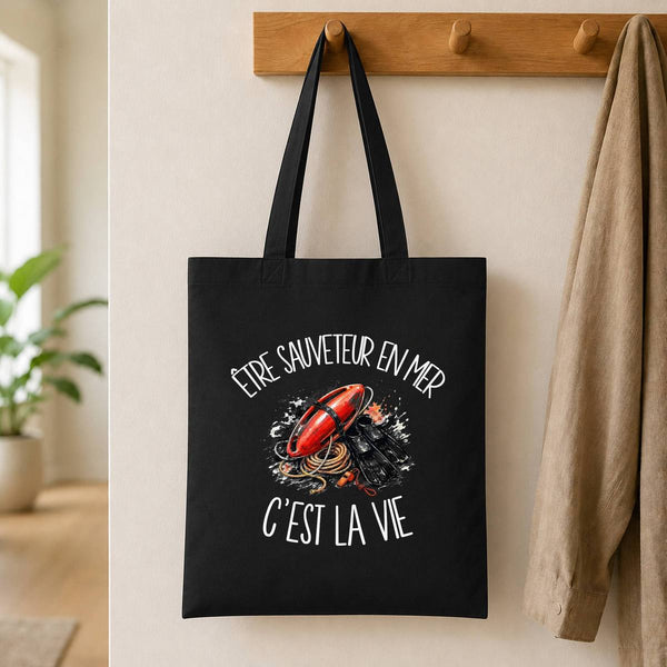 Tote Bag Noir Être sauveteur en mer c'est la vie