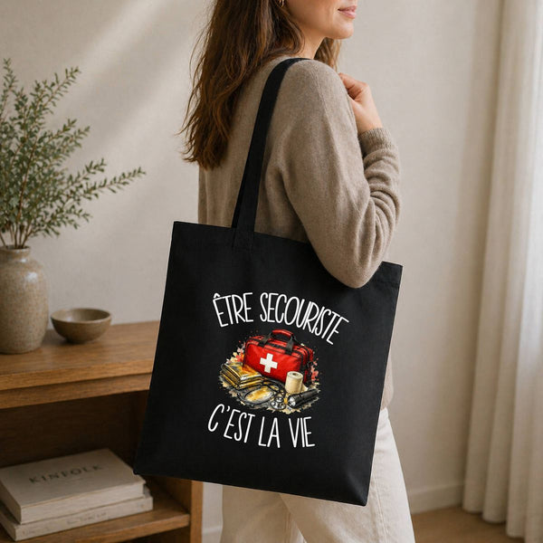 Tote Bag Noir Être secouriste c'est la vie