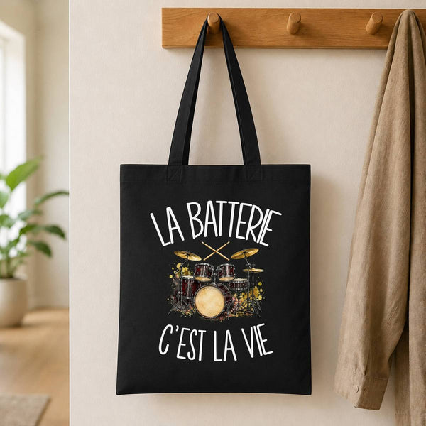 Tote Bag Noir La batterie c'est la vie