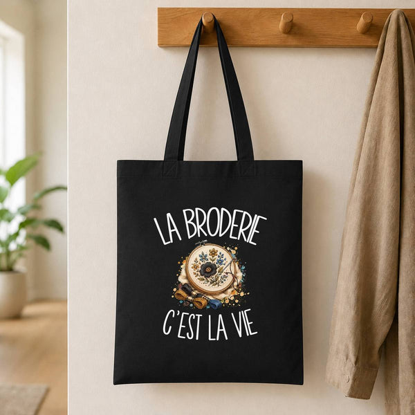 Tote Bag Noir La broderie c'est la vie