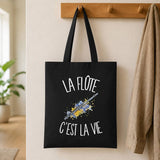 Tote Bag Noir La flûte c'est la vie