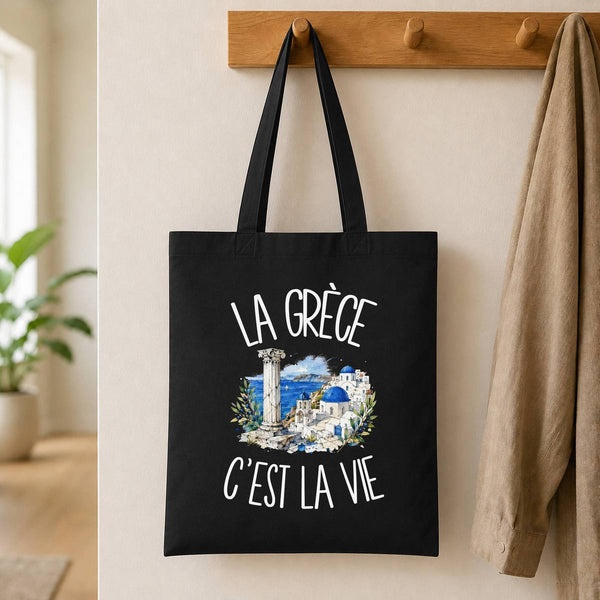 Tote Bag Noir La Grèce c'est la vie