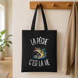 Tote Bag Noir La pêche c'est la vie