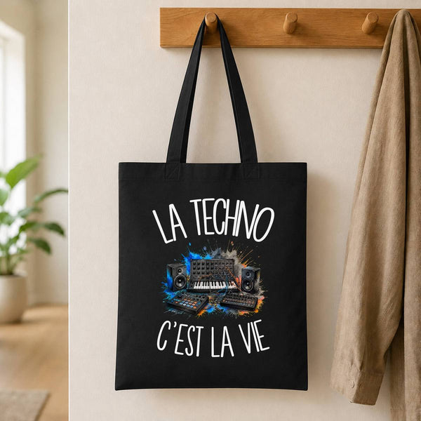 Tote Bag Noir La techno c'est la vie