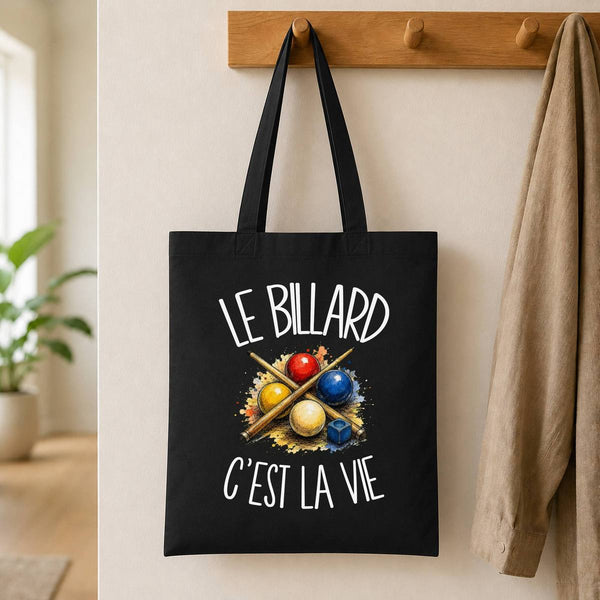 Tote Bag Noir Le billard c'est la vie