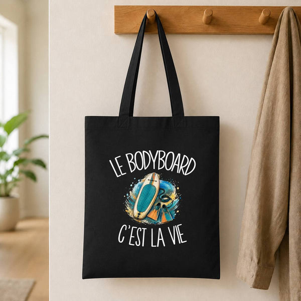 Tote Bag Noir Le bodyboard c'est la vie
