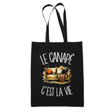 Tote Bag Noir Le canapé c'est la vie