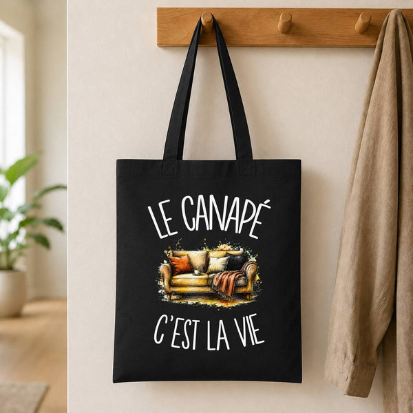 Tote Bag Noir Le canapé c'est la vie