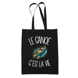 Tote Bag Noir Le canoë c'est la vie