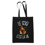 Tote Bag Noir Le coq c'est la vie