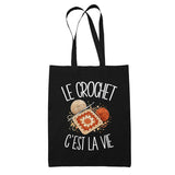 Tote Bag Noir Le crochet c'est la vie