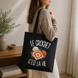 Tote Bag Noir Le crochet c'est la vie
