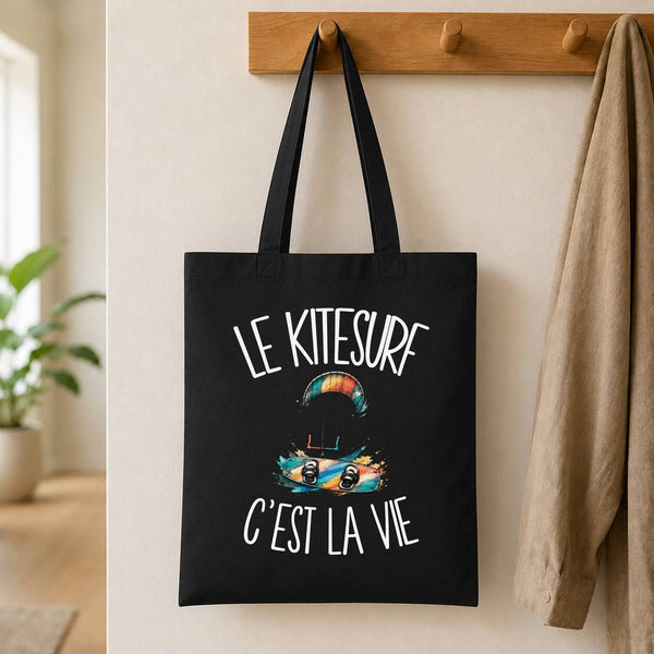 Tote Bag Noir Le kitesurf c'est la vie