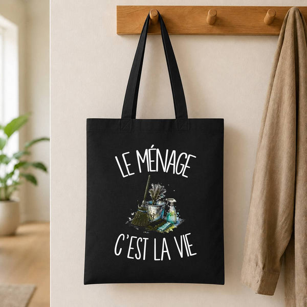 Tote Bag Noir Le ménage c'est la vie