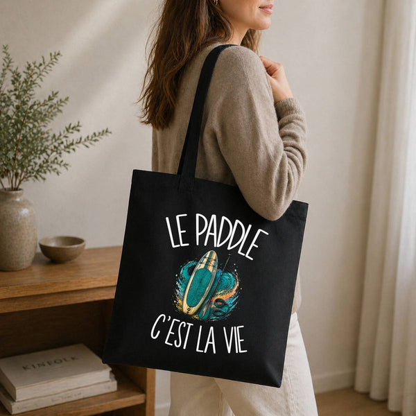 Tote Bag Noir Le paddle c'est la vie