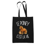 Tote Bag Noir Le poney c'est la vie