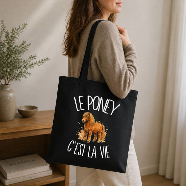 Tote Bag Noir Le poney c'est la vie