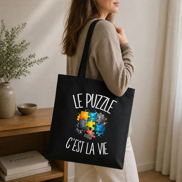 Tote Bag Noir Le puzzle c'est la vie