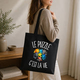 Tote Bag Noir Le puzzle c'est la vie