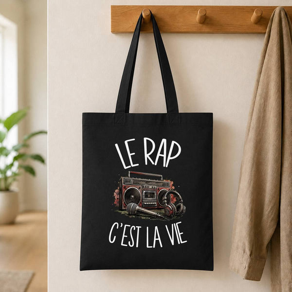 Tote Bag Noir Le rap c'est la vie