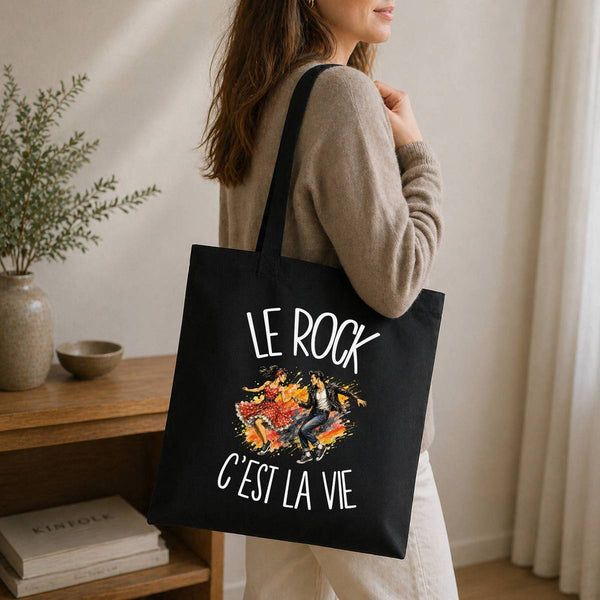 Tote Bag Noir Le rock c'est la vie