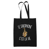 Tote Bag Noir Le saxophone c'est la vie